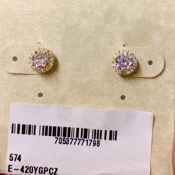 ADORNIA 14K Gold Swarovski Halo Stud Earrings - Picture 4 of 7